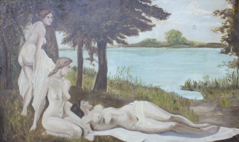 Continental School Modernist Oil Painting Three Nymphs